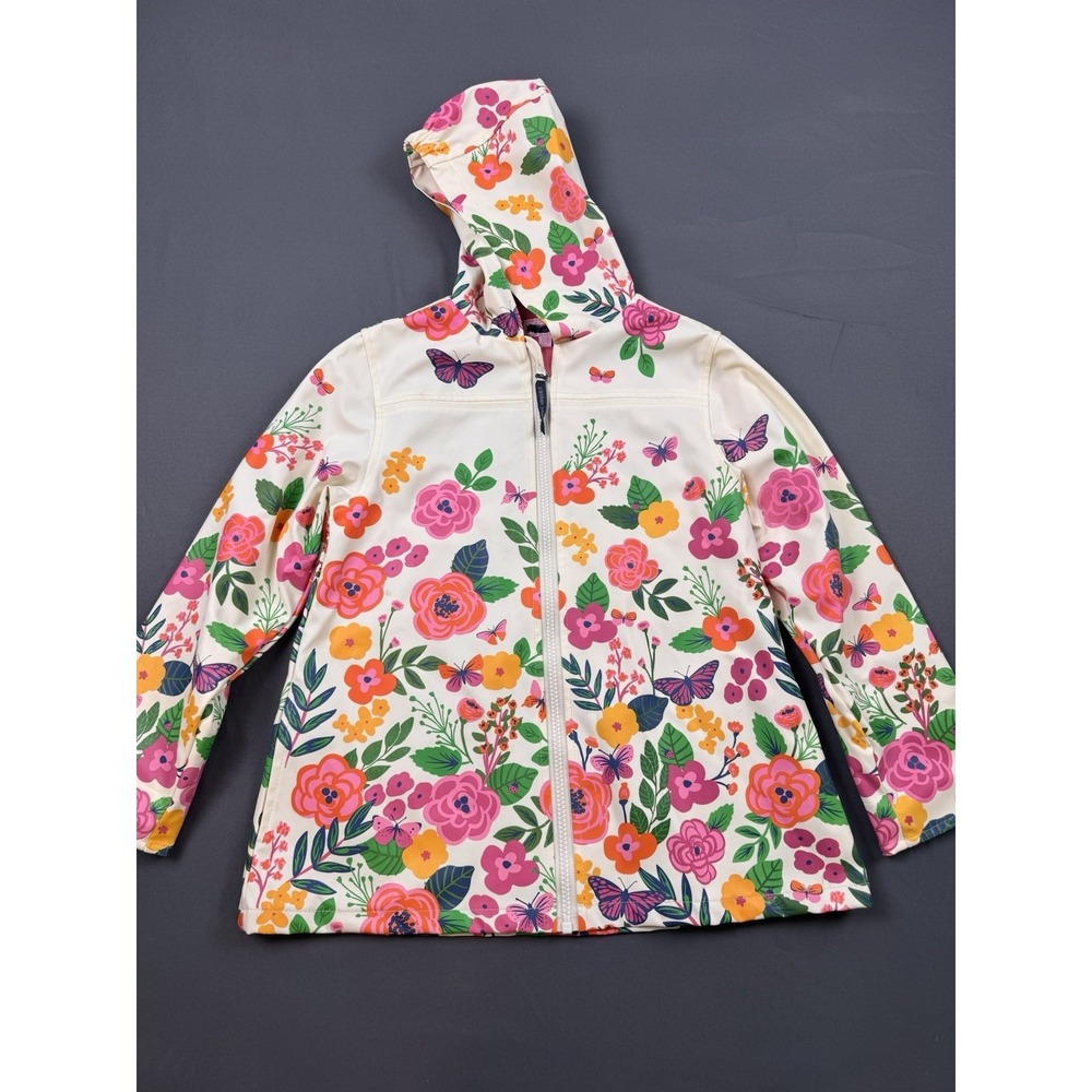 Stephen Joseph Kids Rain Jacket Coat Floral Butterfly Cream Pink Size 7/8 Hooded